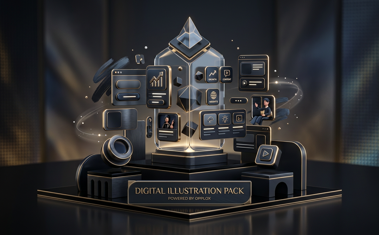 Digital Illustration Pack — premium 2d 3d art showcase concept by Opplox