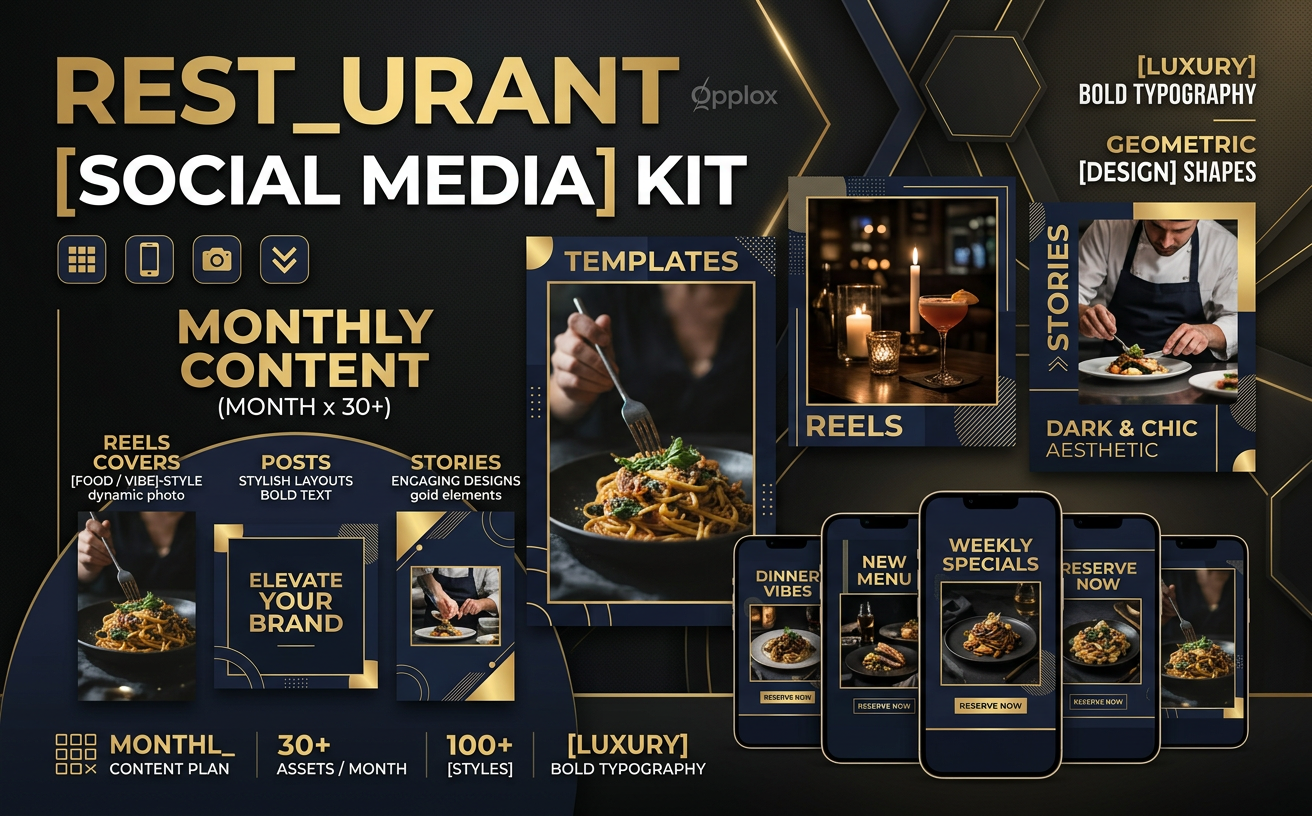 Restaurant Social Media Kit — premium graphic design showcase concept by Opplox