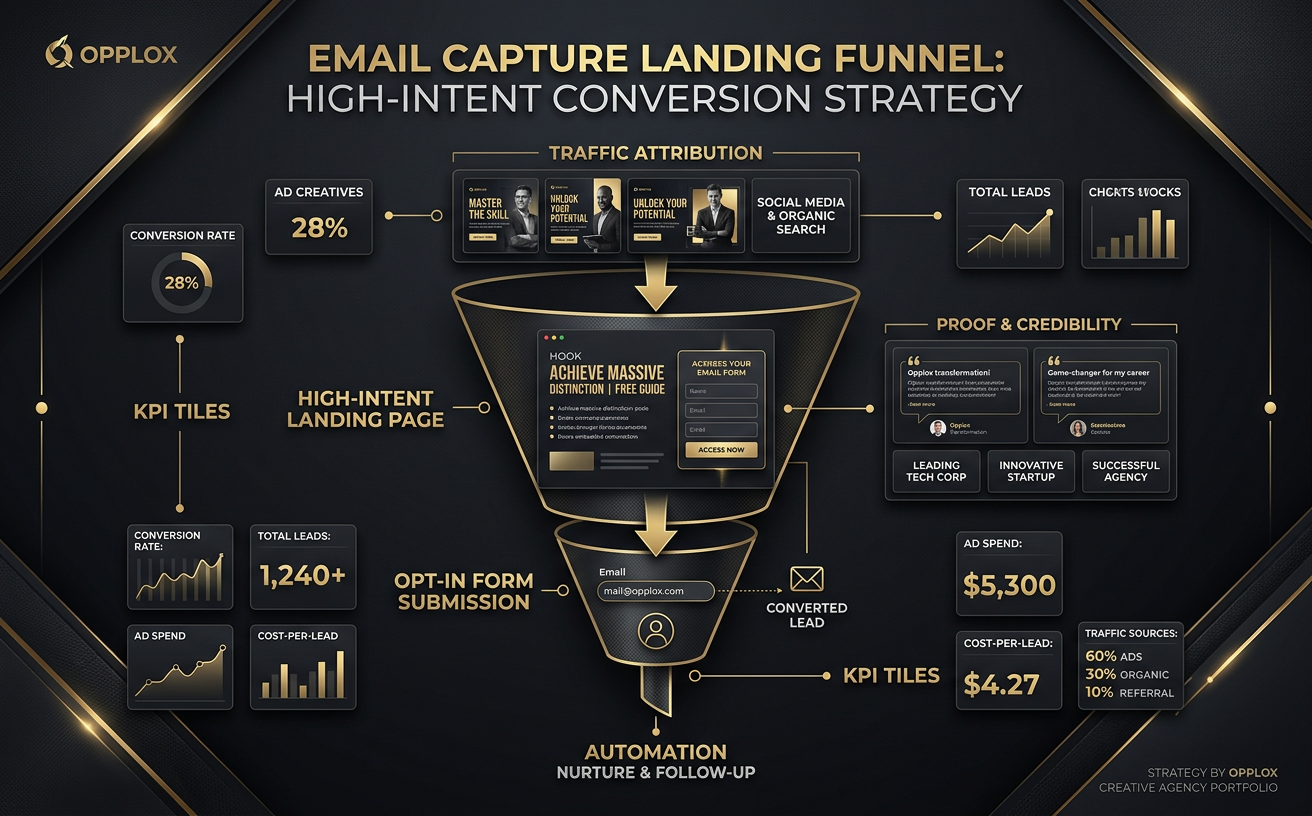Email Capture Landing Funnel — premium marketing showcase concept by Opplox