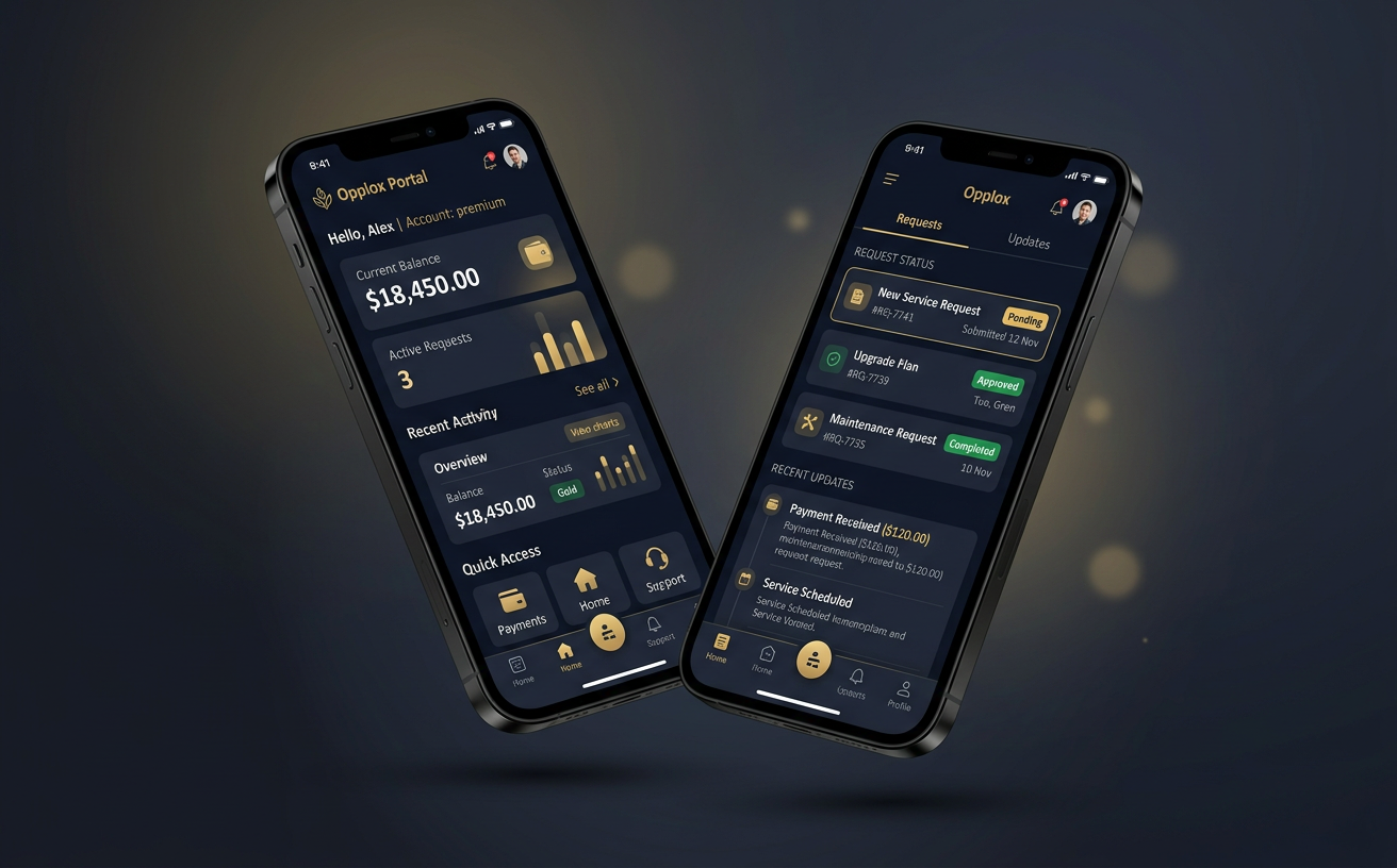 Customer Portal Mobile App — premium mobile application development showcase concept by Opplox