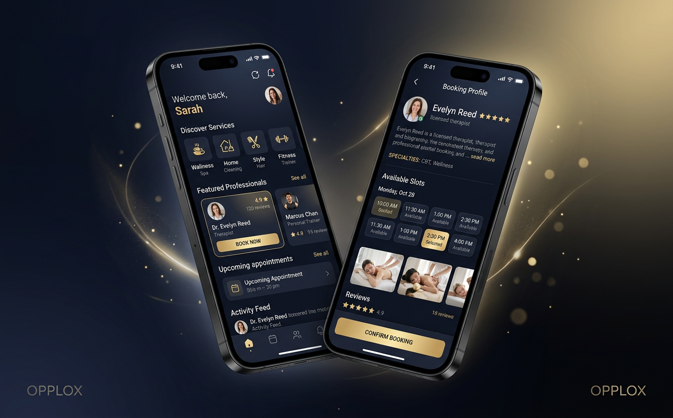 Service Booking Mobile App — premium mobile application development showcase concept by Opplox