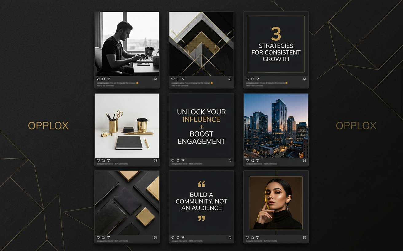 Instagram Growth Content Pack — premium social media management showcase concept by Opplox