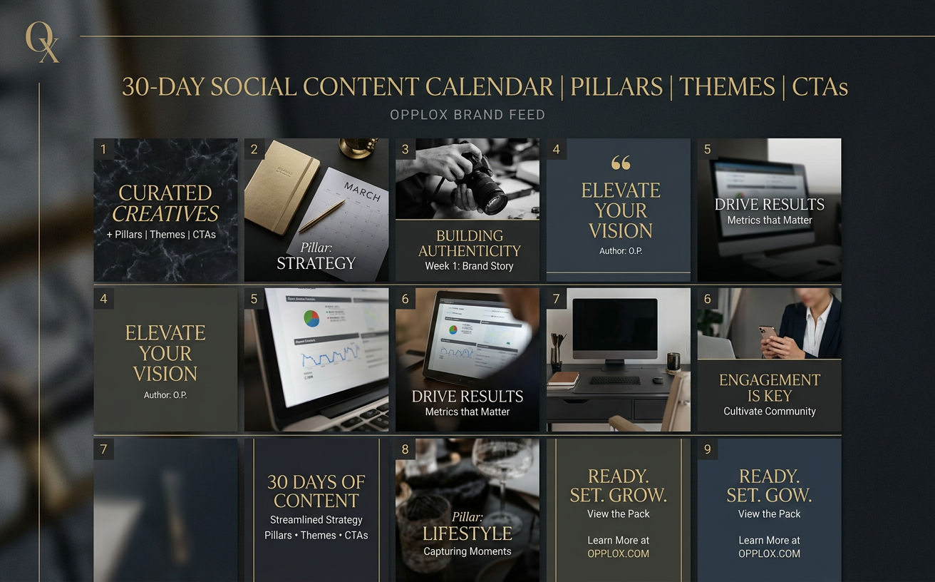 Social Content Calendar Pack — premium social media management showcase concept by Opplox