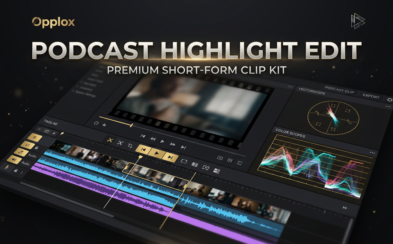 Podcast Highlight Edit — premium video editing showcase concept by Opplox