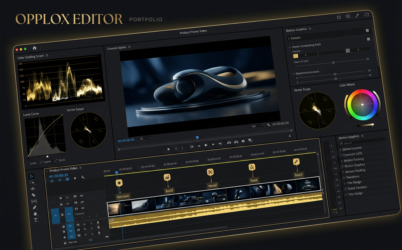Product Promo Video — premium video editing showcase concept by Opplox
