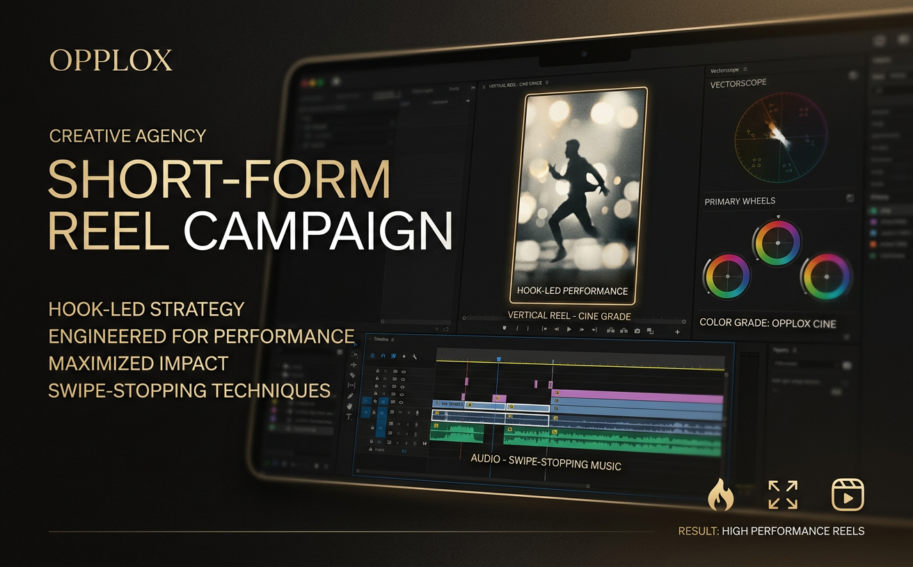Short-form Reel Campaign — premium video editing showcase concept by Opplox