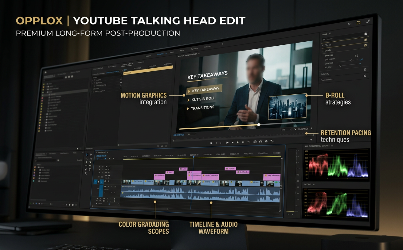 YouTube Talking Head Edit — premium video editing showcase concept by Opplox