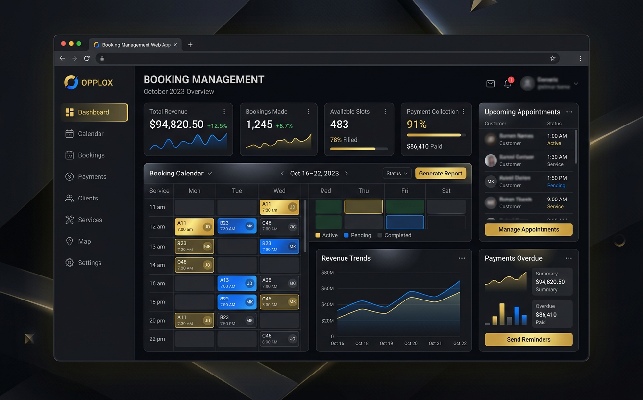 Booking Management Web App — premium web application development showcase concept by Opplox