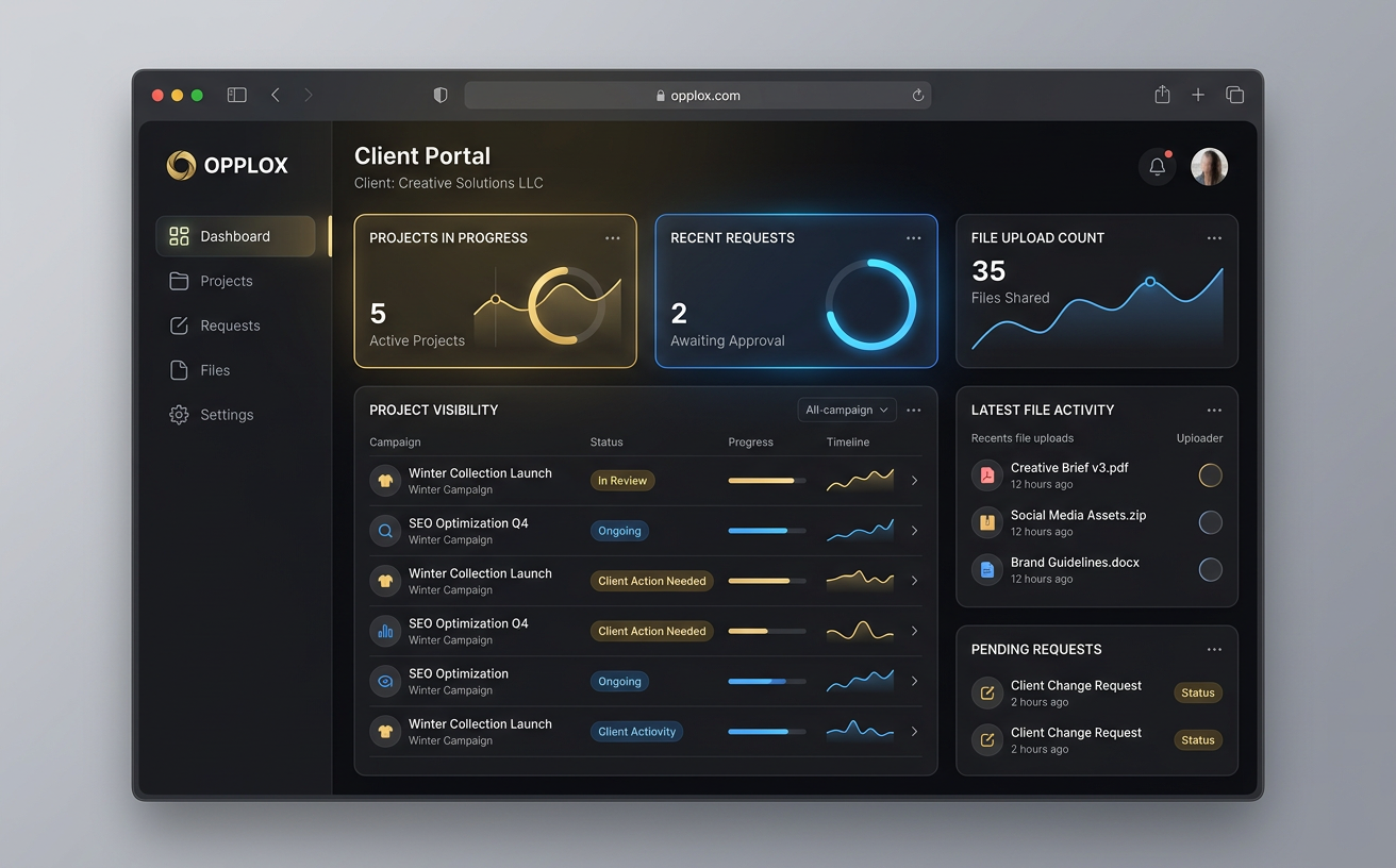 Client Portal Platform — premium web application development showcase concept by Opplox