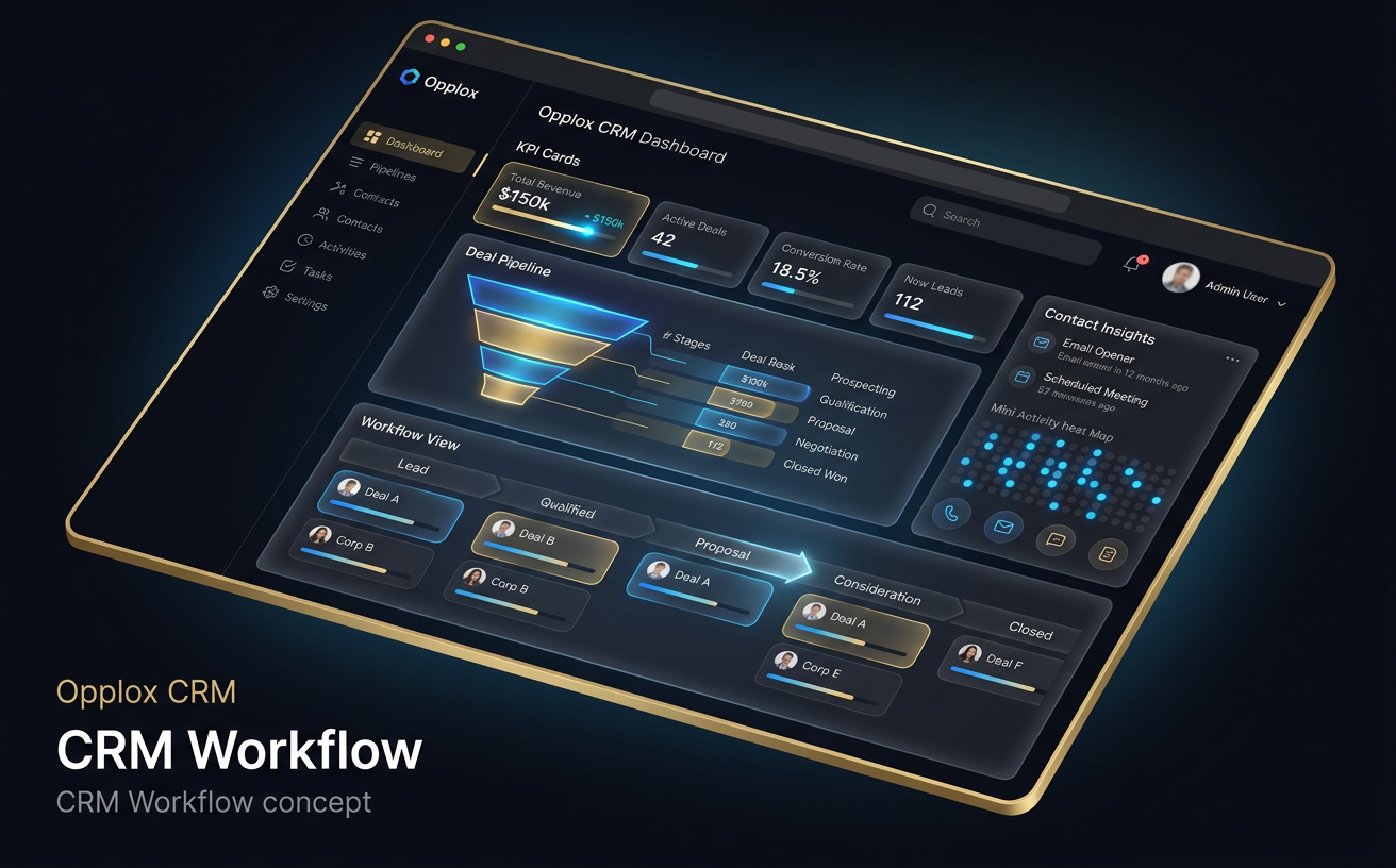 CRM Workflow Dashboard — premium web application development showcase concept by Opplox