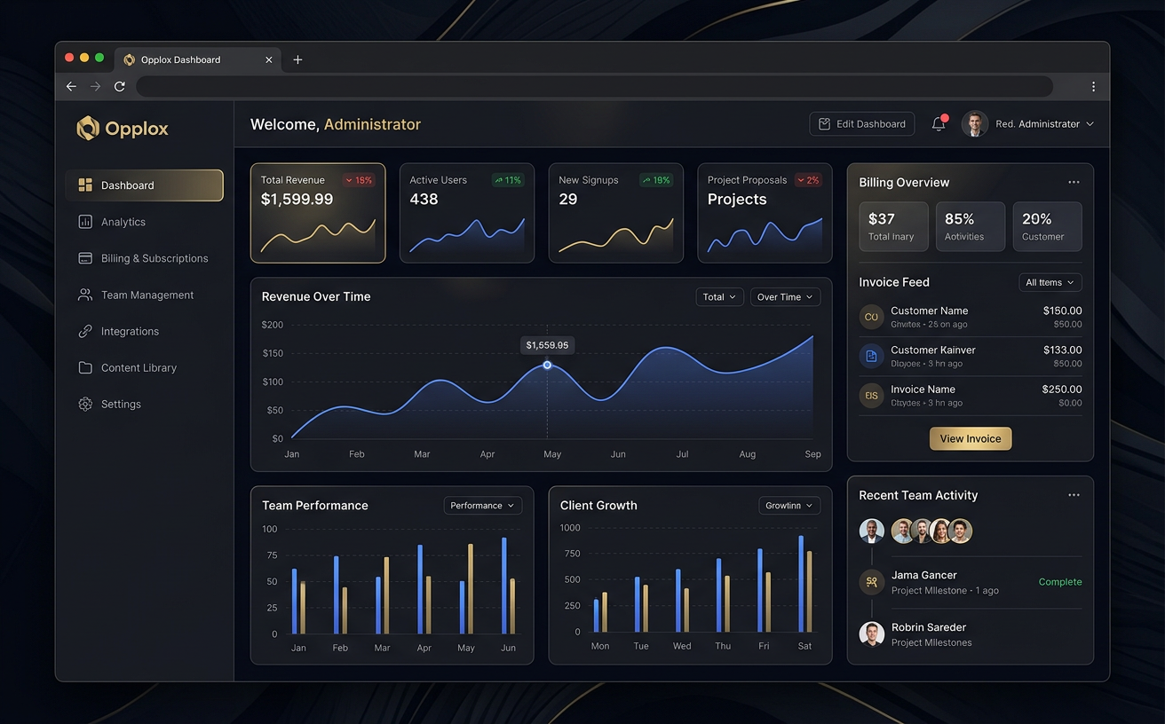SaaS Admin Dashboard — premium web application development showcase concept by Opplox